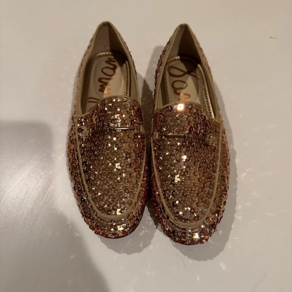 Sam Edelman Gold Sequin LORAINE BIT LOAFER kids size 2